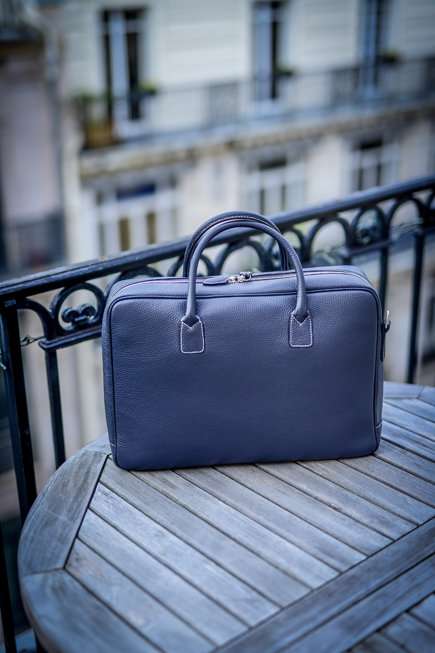 Borromee bag in blue taurillon - The canvas and leather travel bags -  Aubercy