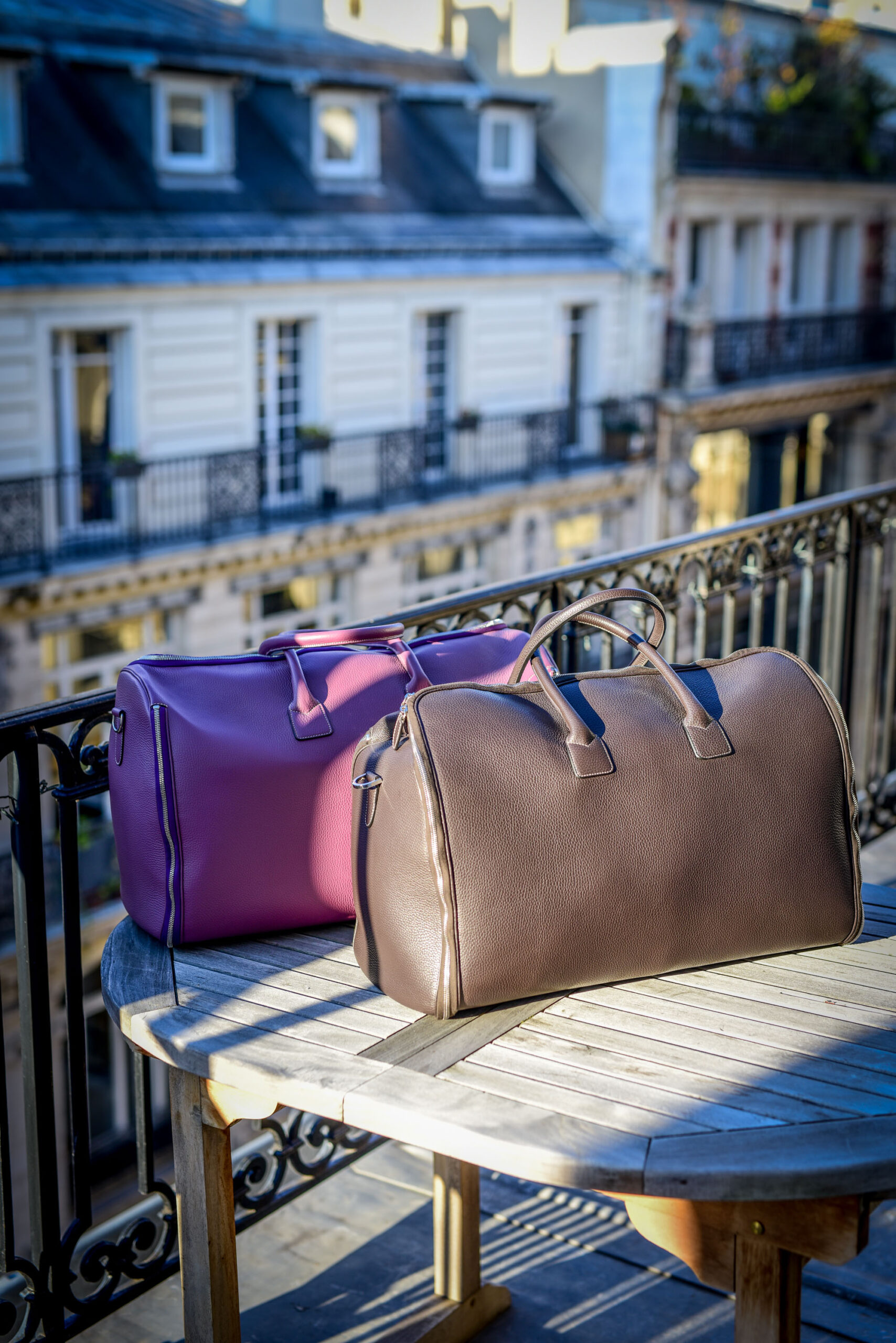 Borromee bag in blue taurillon - The canvas and leather travel bags -  Aubercy